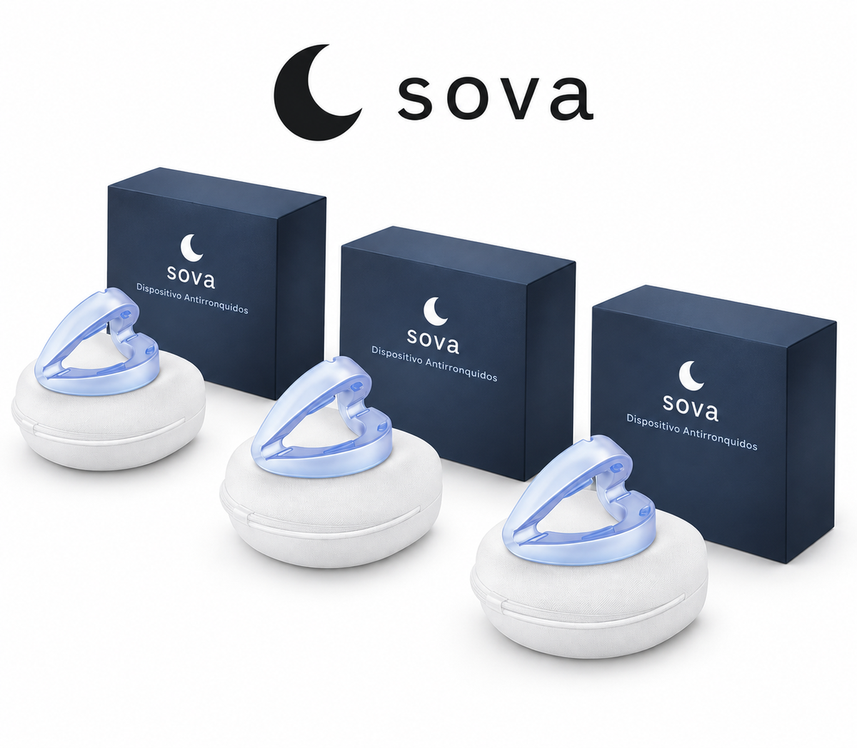 Tres protectores bucales SOVA con sus estuches
